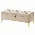 Panca contenitore 100 x 40 x 45 cm in velluto beige con seduta capitonné