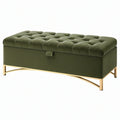 Panca contenitore 120 x 45 x 48 cm in velluto verde con seduta capitonné