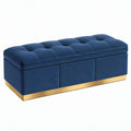 Panca contenitore 120 x 45 x 45 cm in velluto blu navy con base dorata - imbottita trapuntata