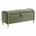 Panca contenitore 120 x 45 x 55 cm in tessuto verde con gambe dorate stile moderno