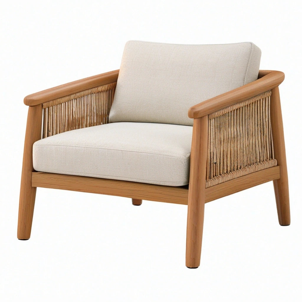 Poltrona 78 x 76 x 82 cm in legno e corda beige marrone naturale - stile naturale per soggiorno