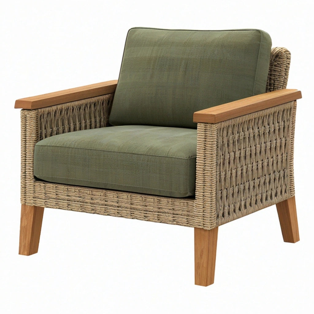 Poltrona da esterno 82 x 78 x 82 cm in legno e fibra intrecciata verde stile naturale