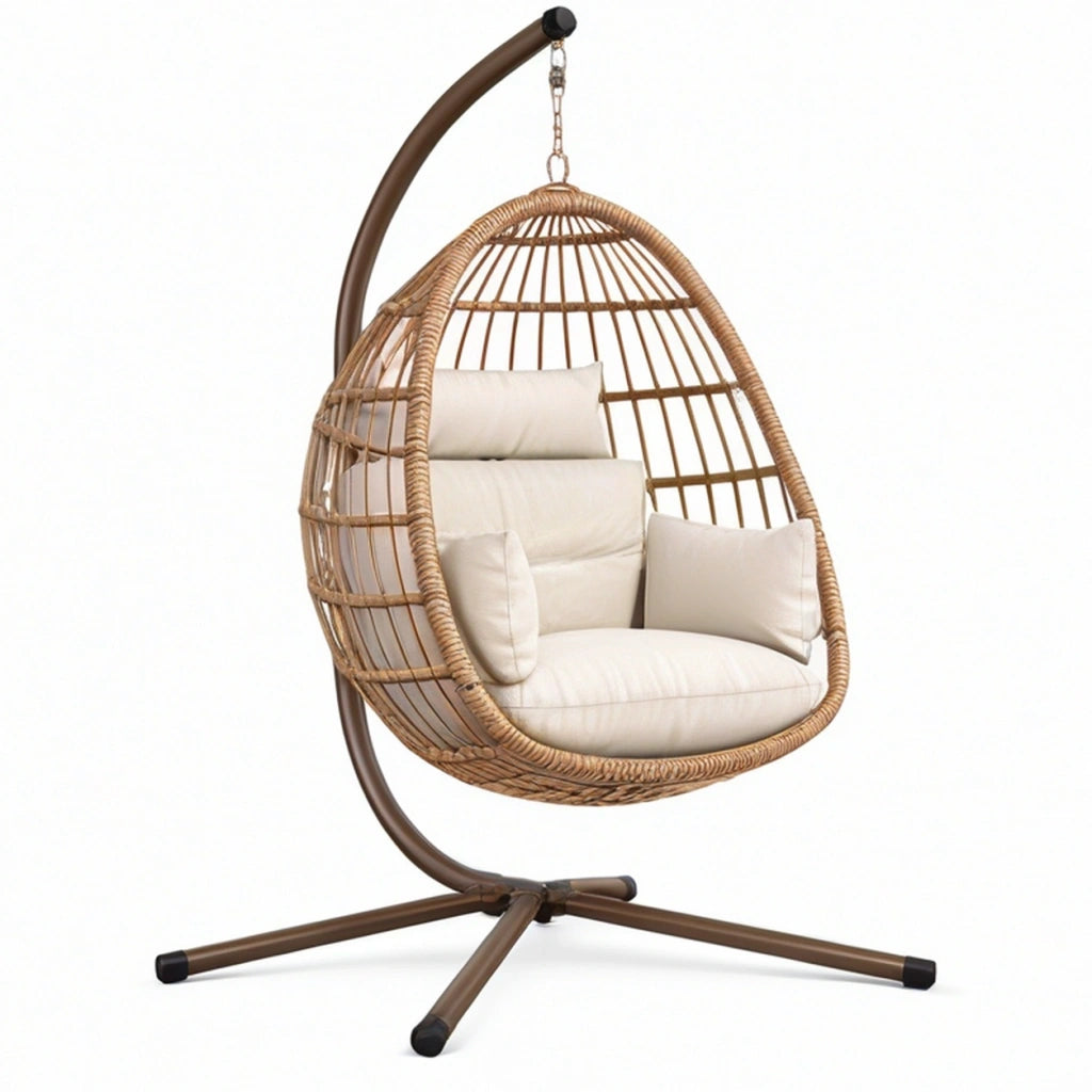 Poltrona sospesa 105 x 105 x 195 cm in rattan naturale e metallo marrone con seduta imbottita