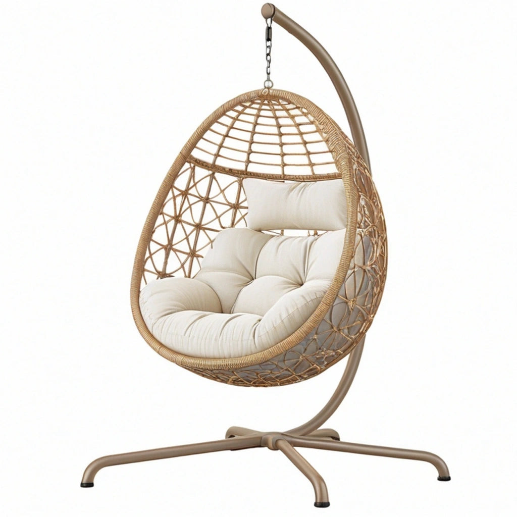 Poltrona sospesa da giardino 105 x 105 x 195 cm in metallo e fibra intrecciata marrone stile boho
