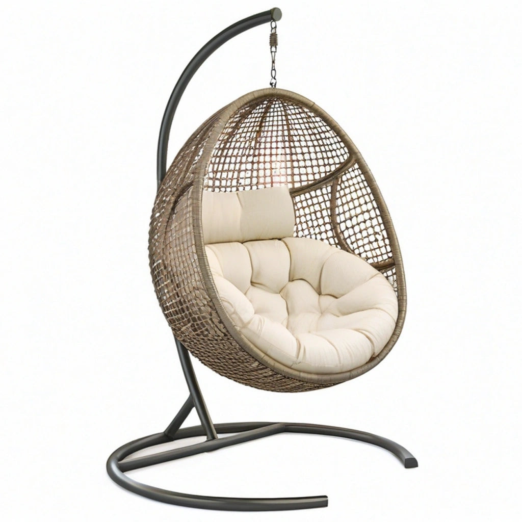 Poltrona sospesa 105 x 105 x 195 cm in fibra intrecciata marrone con struttura nera per relax
