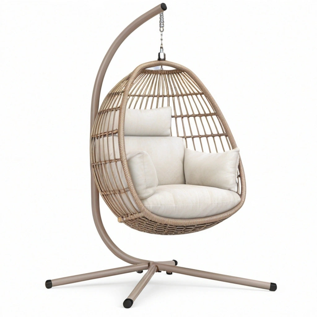 Poltrona sospesa 105 x 105 x 195 cm in rattan sintetico beige con struttura in metallo per interno stile boho