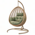 Poltrona sospesa da giardino 105 x 105 x 195 cm in fibra intrecciata beige con seduta verde salvia - struttura con supporto