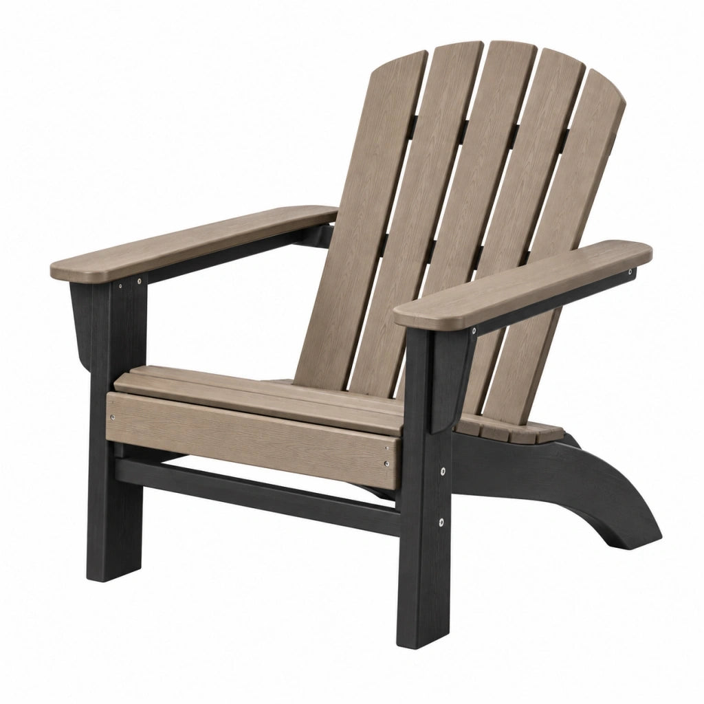 Sedia Adirondack da esterno 83 x 79 x 96 cm in plastica tortora e nera con braccioli