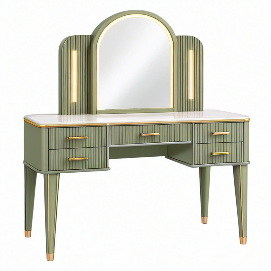Toeletta 120 x 50 x 145 cm in legno verde salvia con specchio e cassetti stile moderno