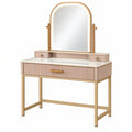 Toeletta 100 x 45 x 145 cm in vetro e metallo rosa cipria e oro con specchio stile moderno