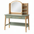 Toeletta con specchio 100 x 45 x 150 cm in legno verde salvia con cassetti e ripiani stile retrò