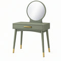 Toeletta 80 x 40 x 135 cm in legno verde salvia con specchio rotondo e cassetto stile moderno