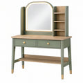 Toeletta 100 x 45 x 150 cm in legno verde salvia con specchio illuminato e ripiani