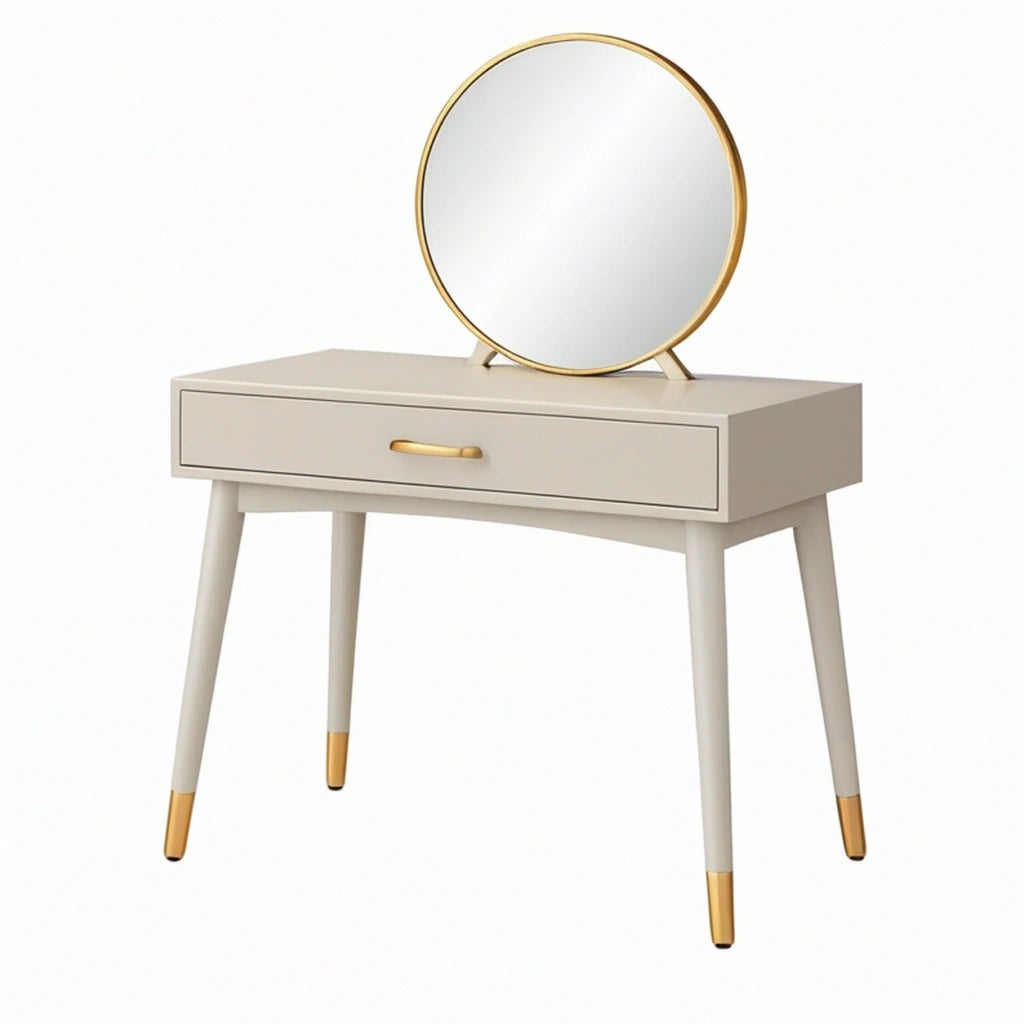 Toeletta con specchio 100 x 45 x 135 cm in MDF bianco e oro con cassetto stile moderno