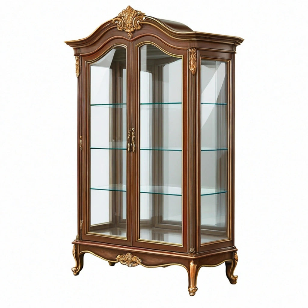 Vetrina 120 x 45 x 200 cm in legno marrone con vetro stile classico