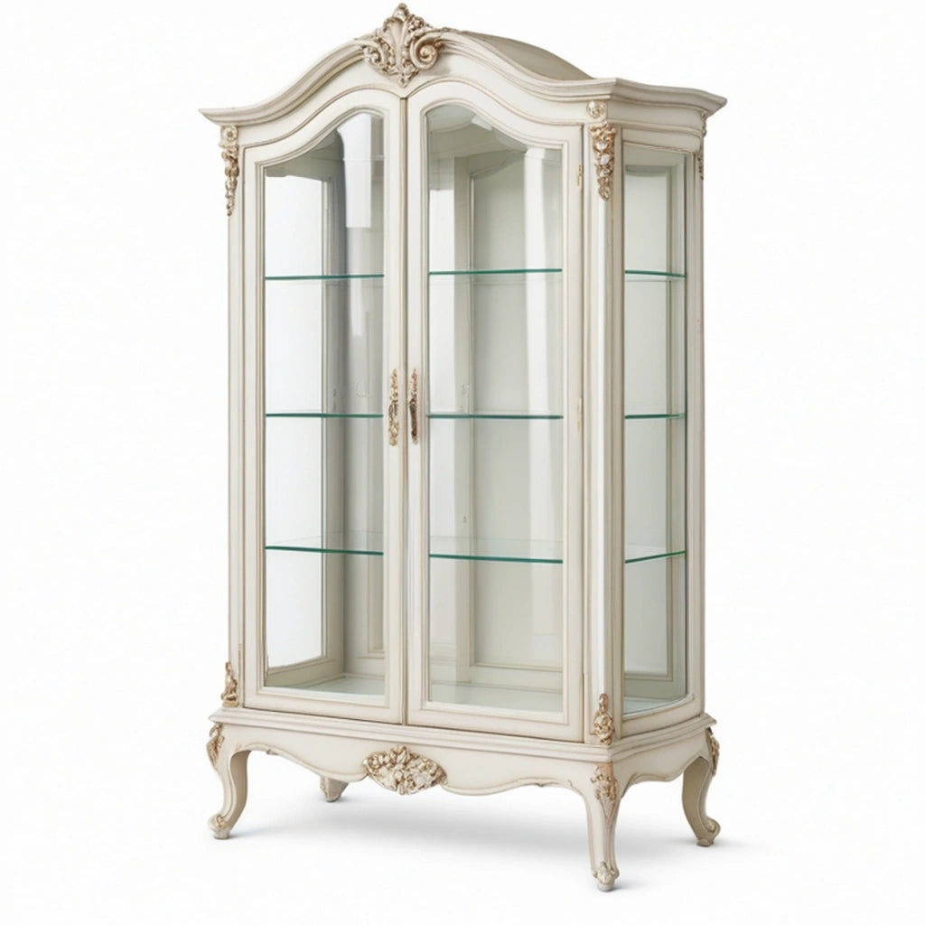 Vetrina 110 x 45 x 190 cm in legno e vetro bianco avorio stile classico